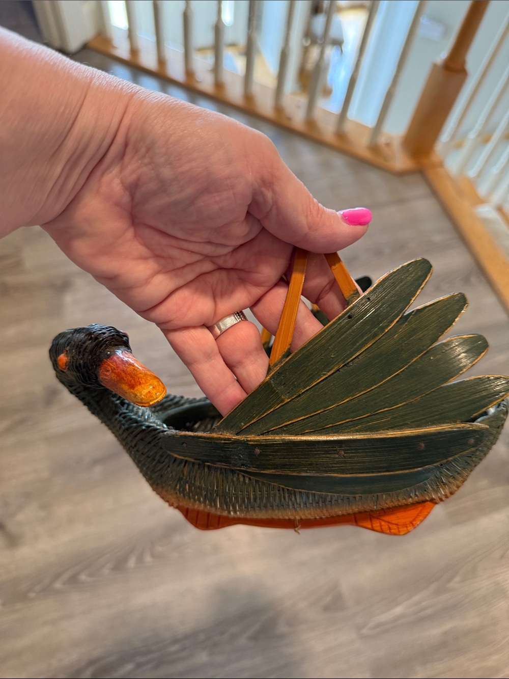Zhejiang Handcrafted Decorative Wicker Swan Bird Basket - Vintage